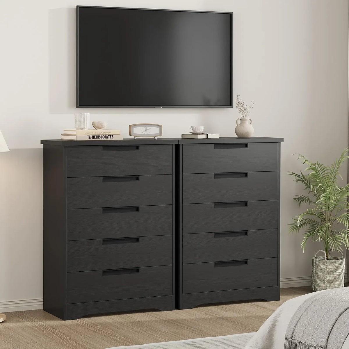 5-Drawer Wooden Dresser - Modern Storage Furniture for Bedroom, Living Room, Hallway & Nursery - Recessed Handles, Spacious, Versatile