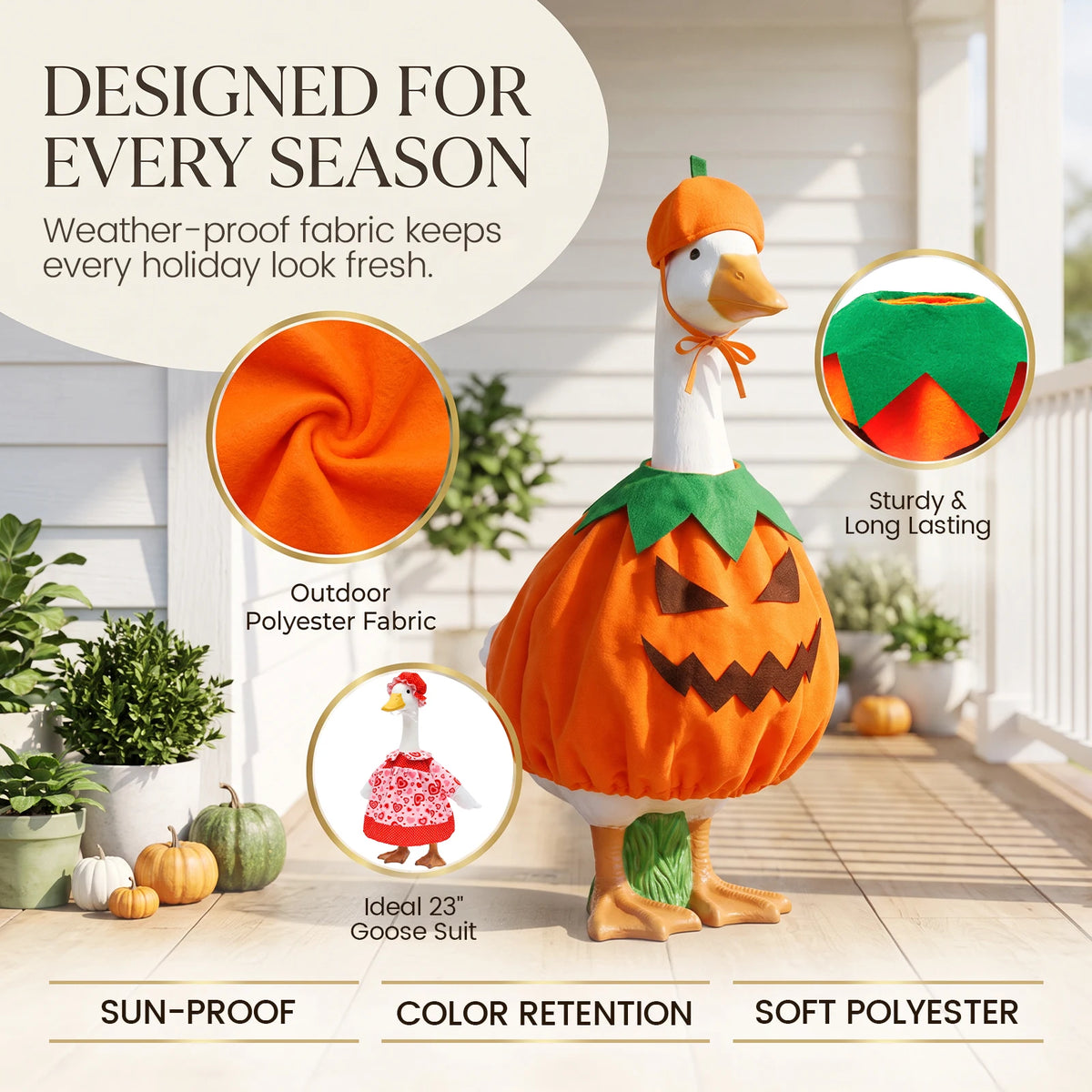 8/1Set 23in Porch Goose Outfit Goose Statue Skirt Hat Clothes All Season Lawn Goose Clothes Easter Halloween Xmac Statue Costume