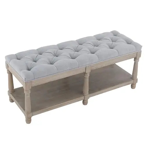 Shoe Rack Bench Storage Vintage Bedroom Padded Bench Seat End of Bed, Fabric Tufted Farmhouse French Entryway Bench