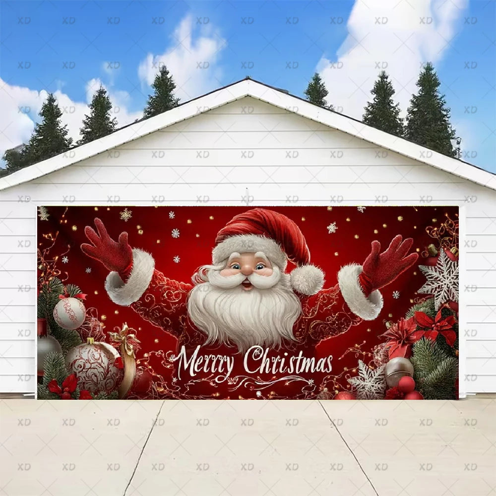 Christmas Large Garage Door Cover Backdrop Xmas Party Decoration Background Winter Yard New Year Party Wall Decor Banner Props