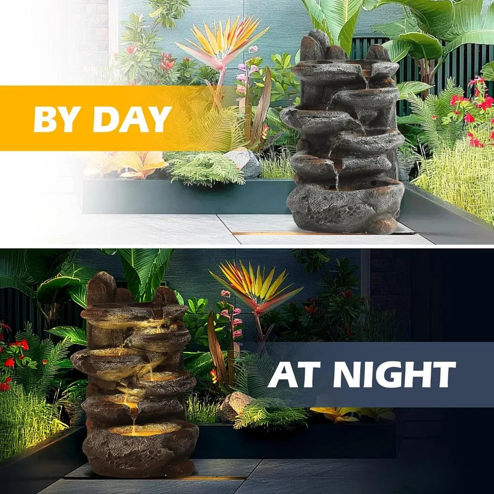 US Warehouse Hot Sale 6-Tier Cascading Rock Fountain with LED Lights