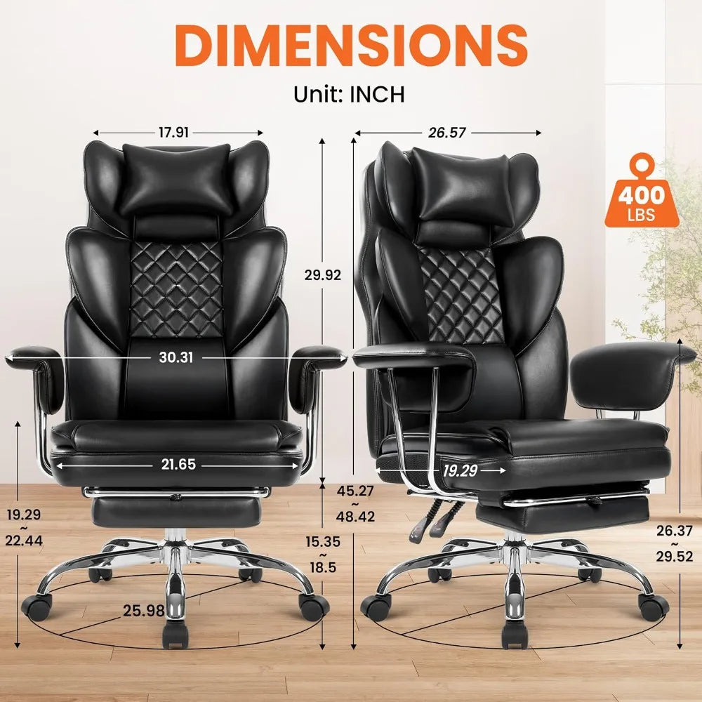 Big & Tall Leather Office Chair, High Back with Lumbar Support, Black