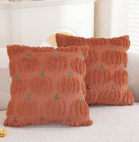 Ghost Pumpkin Plush Faux Fur Pillow Covers Soft Halloween Decor for Sofa Couch Bed Living Room White Orange Pillowcases 45x45CM