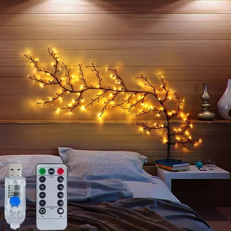 LED indoor branch wicker light string with eight modes USB-powered for wedding arrangements living rooms cafes