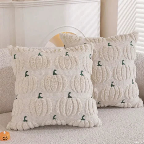 Ghost Pumpkin Plush Faux Fur Pillow Covers Soft Halloween Decor for Sofa Couch Bed Living Room White Orange Pillowcases 45x45CM