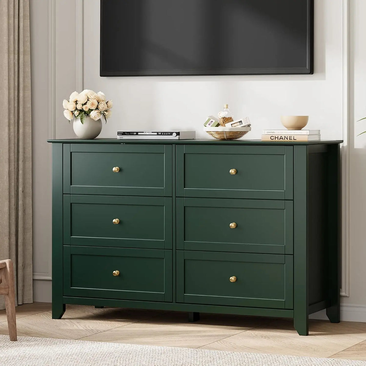 6-Drawer Dresser for Bedroom, 47.2" Wide Modern Large Chest of Drawers with Metal Knobs, Wooden Clothes Storage Organizer for Closet, Nursery, Living Room & Apartment
