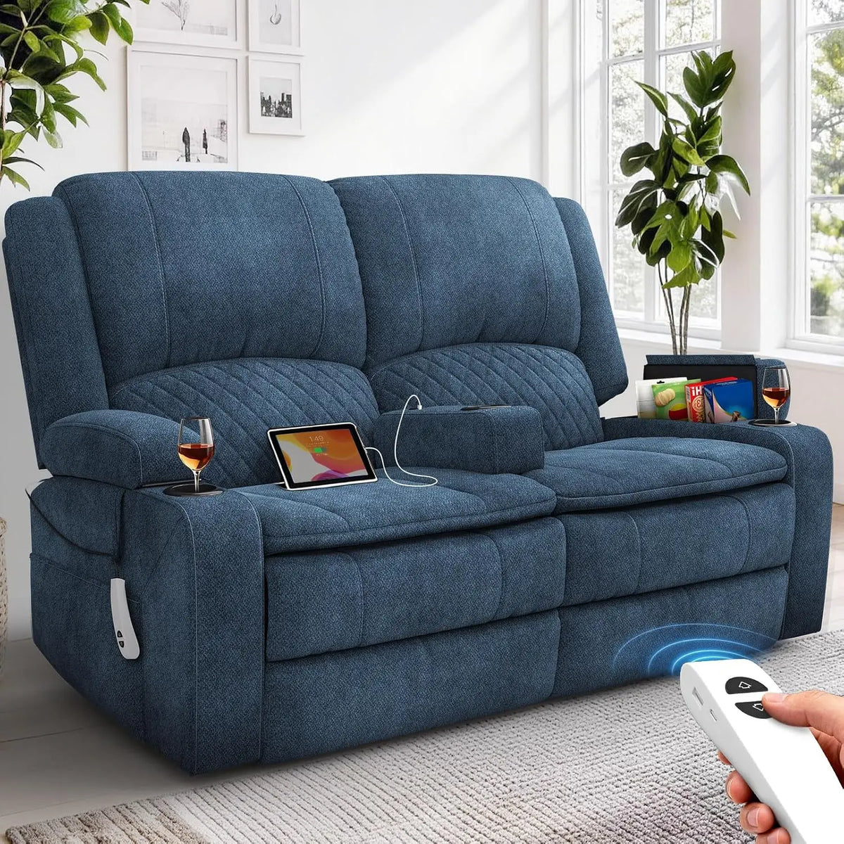 Power Loveseat Recliner, RV Loveseat Recliner Wall Hugger (Pu,Brown) | Power Reclining Loveseat with Removable Armrest,, Custom