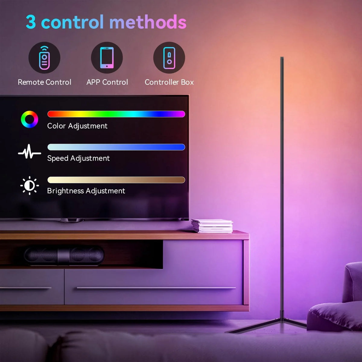 155CM RGB Dream Color Floor Lamp with Music Sync Modern 16 Million Color Changing Standing Mood Light For Bedroom Living Room