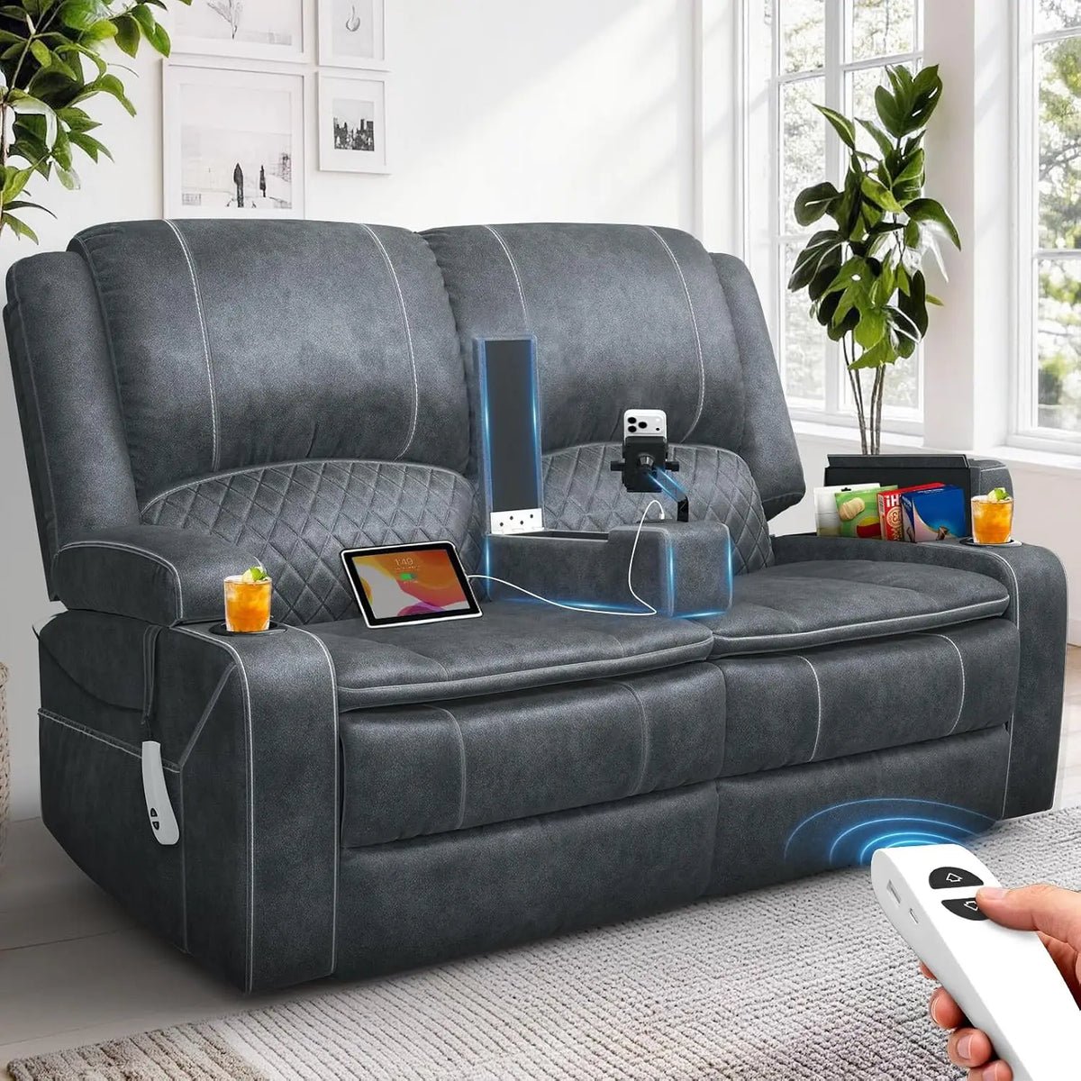 Power Loveseat Recliner, RV Loveseat Recliner Wall Hugger (Pu,Brown) | Power Reclining Loveseat with Removable Armrest,, Custom
