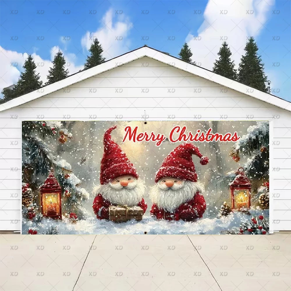 Christmas Large Garage Door Cover Backdrop Xmas Party Decoration Background Winter Yard New Year Party Wall Decor Banner Props