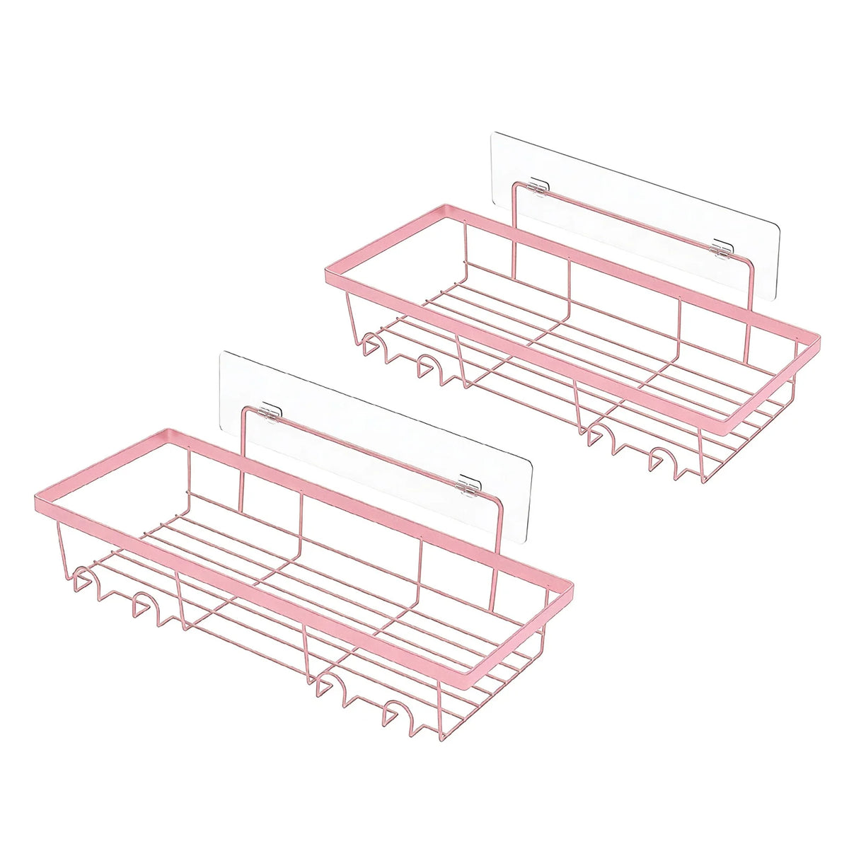 2pcs Shower Caddy Basket Shelf Adhesive Shower Wall Shelves Rustproof Bathroom Shower Storage Organizer Pink