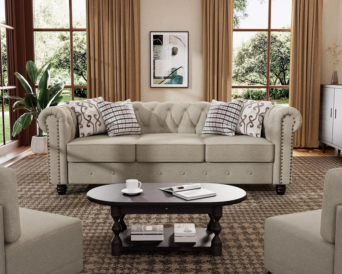 Classic Chesterfield Sofa Set 82'', Tufted Sofa for Couch Set with Solid Wood Legs Thick Cushion, Pet-Friendly Deep, Customized