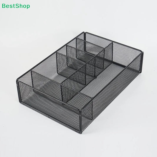 〔Y〕Black Metal Mesh Desk Organizer, Multi-Compartment Office Supply Caddy for Stationery Storage