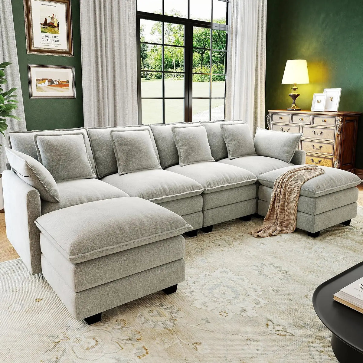 107" Cloud Couch Sectional Modular Sofa, Deep Seat Couches with Ottoman and Removable Washable Pillows for Living, Custom