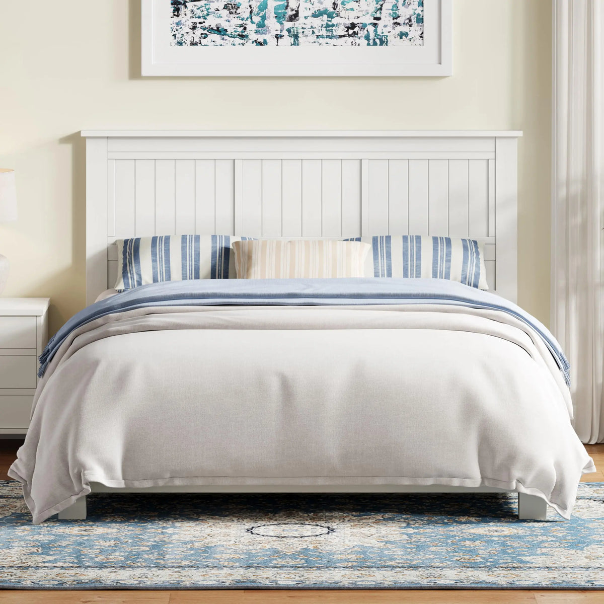Serene Wood Panel Headboard with Window-Pane Design, Queen, White