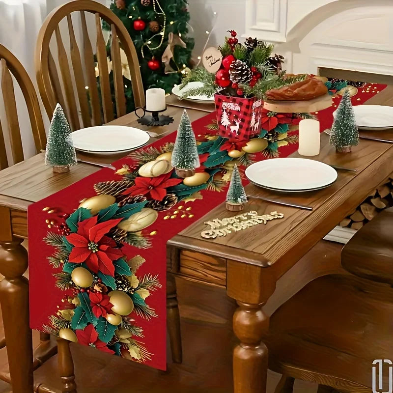 2D‑Printed Poinsettia Pinecone Table Runner, Decor for Dining Table, Coffee‑Table, Gatherings, Indoor‑Outdoor Parties