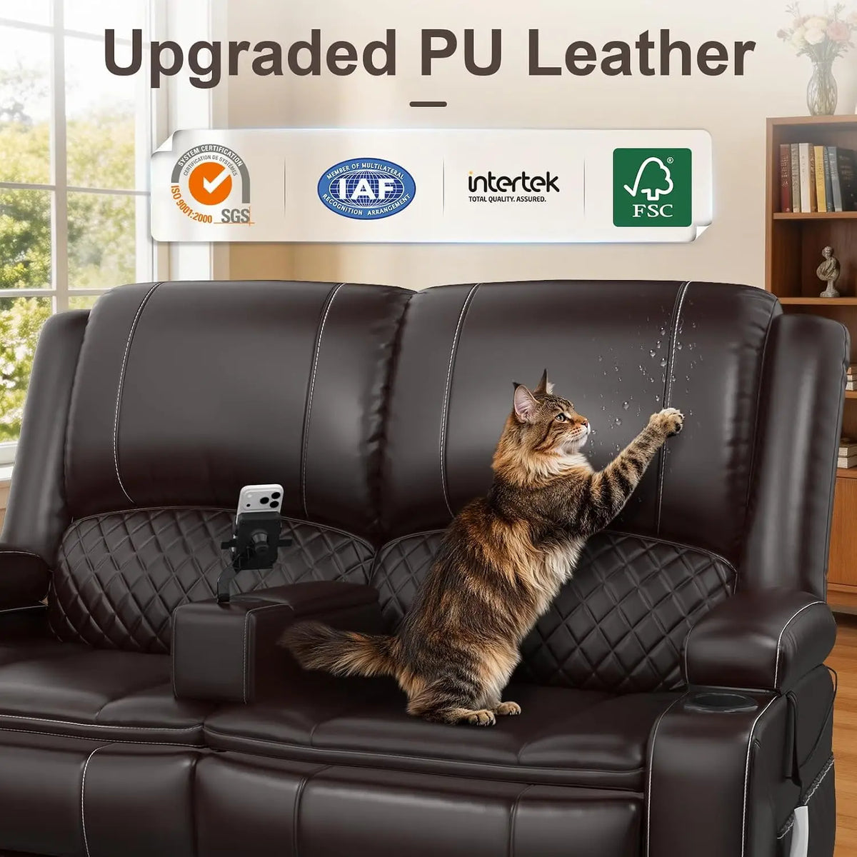 Power Loveseat Recliner, RV Loveseat Recliner Wall Hugger (Pu,Brown) | Power Reclining Loveseat with Removable Armrest,, Custom