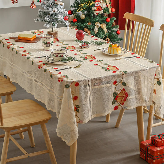 55" X 78"ChristmasTablecloths for Rectangle Tables Lace Dining Table Mat Soft Fabric Table Cloths with Tassels