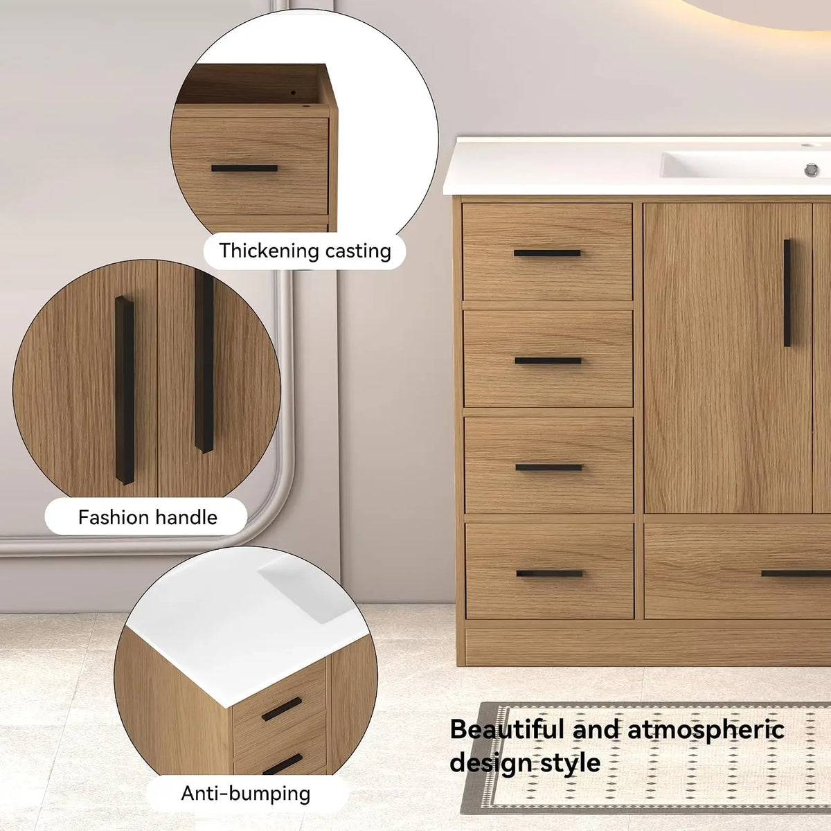 48" Bathroom Vanity with Sink,Single Sink Cabinet with 9 Drawers & 2 Soft-Close Doors, Modern Wood Storage, Customized