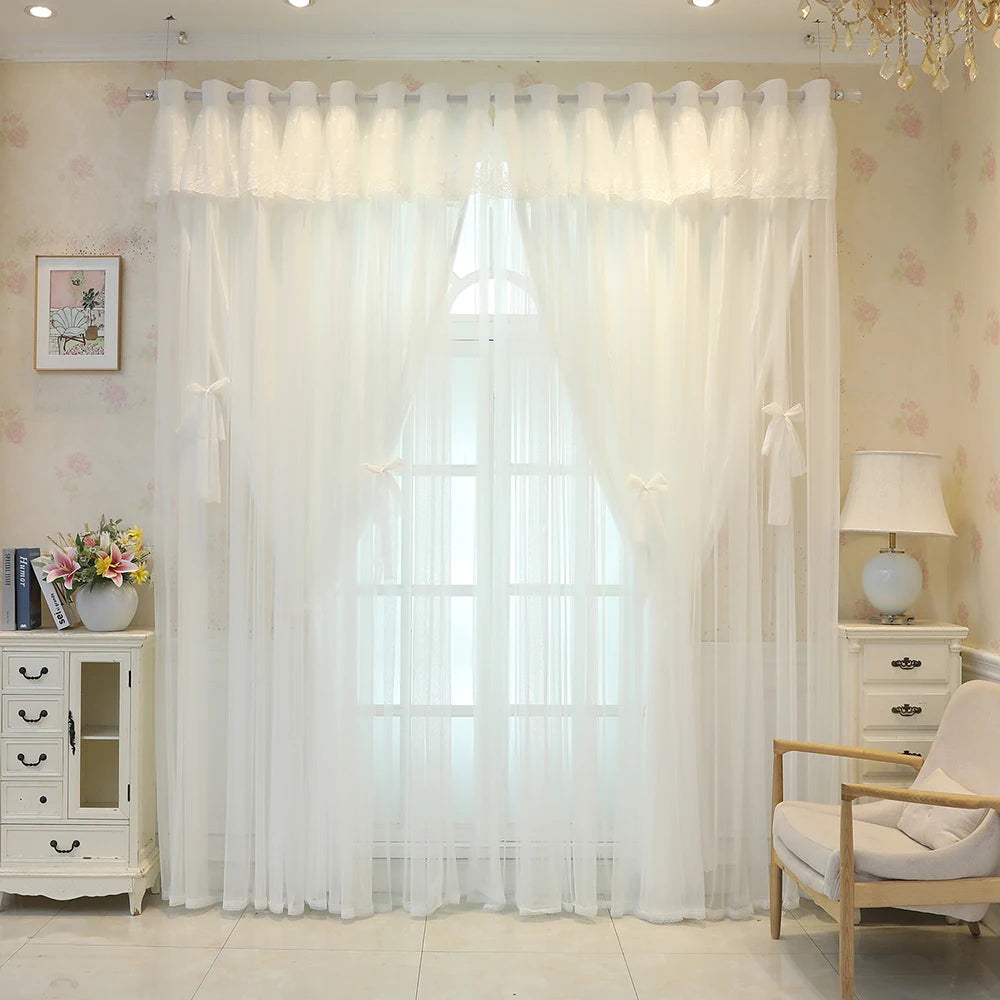 Double Layer Thickened Blackout Curtain with Butterfly Knot Decoration, Modern Minimalist Style Drapes for Bedroom Living Room W