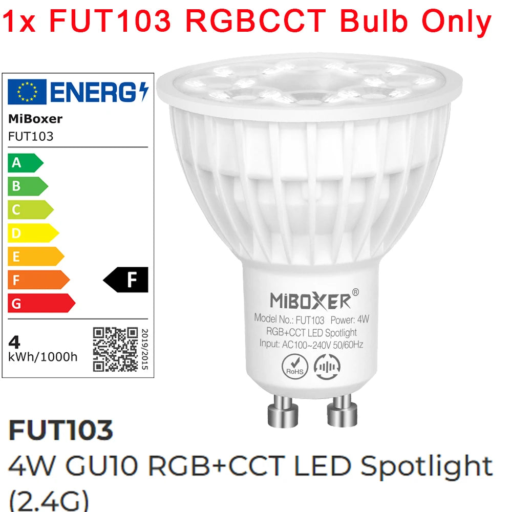 MiBoxer FUT103 4W RGB+CCT Smart LED Light Bulb GU10 AC110V 220V Support 2.4G 4Zone Remote / Smartphone APP WiFi /  Voice Control