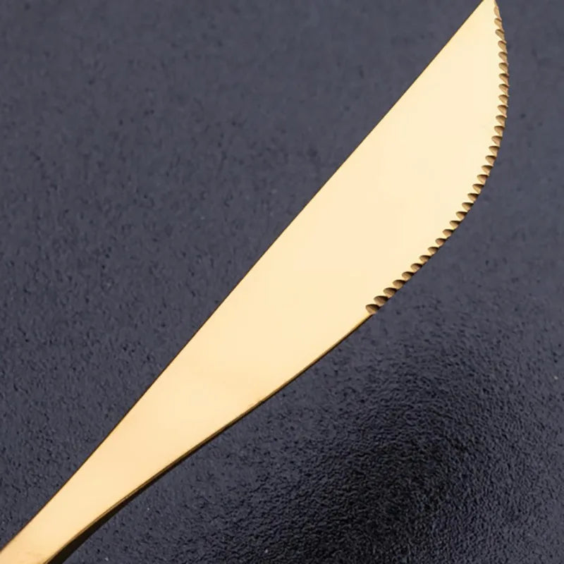 30 Pcs Stainless Steel Golden Black Cutlery Sets, Stainless Steel Golden Flatware Set - Mirror Polished Silveryware for Weddings, Knife Fork Spoon Household, Hotels, Restaurants - Dishwasher Safe