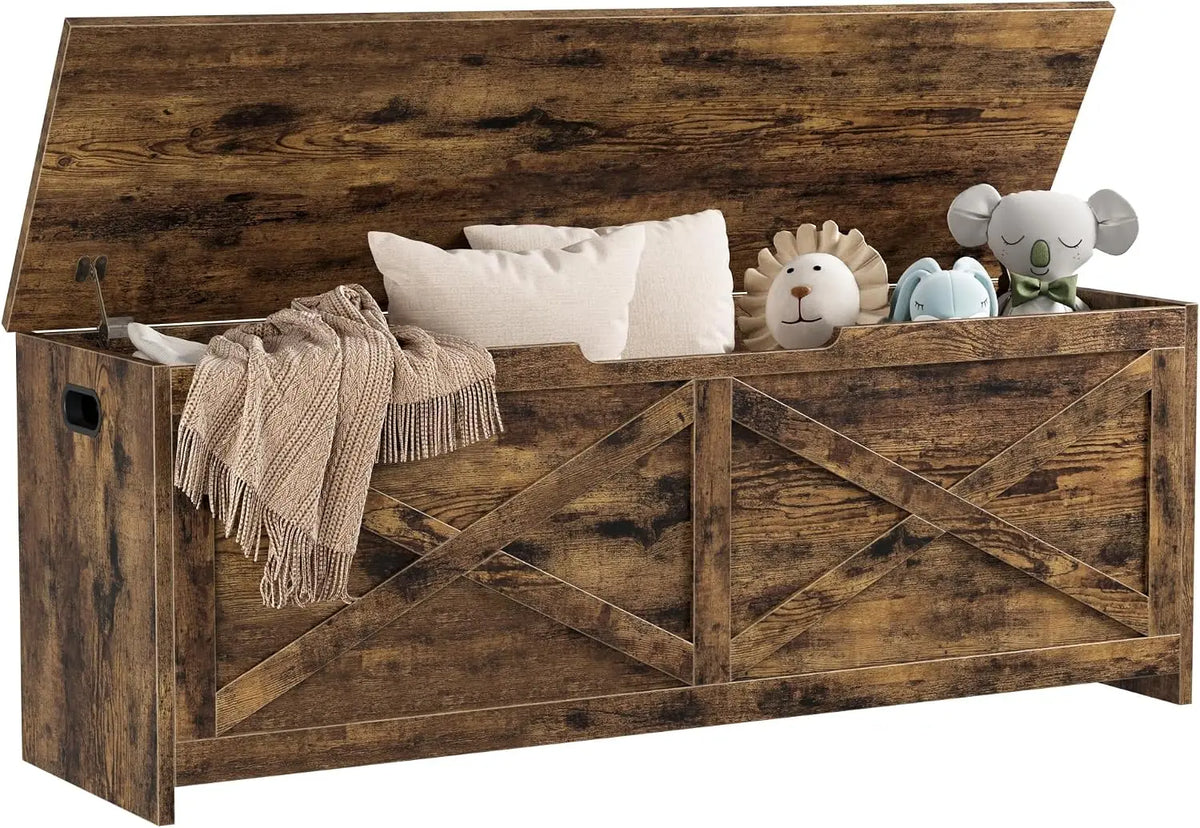 TWISTER.CK 47.2" Storage Chest & Bench, Wooden Storage Bench with Safety Hinges, Easy-to-Assemble Large Shoe Bench for Entryway, Living Room & Bedroom