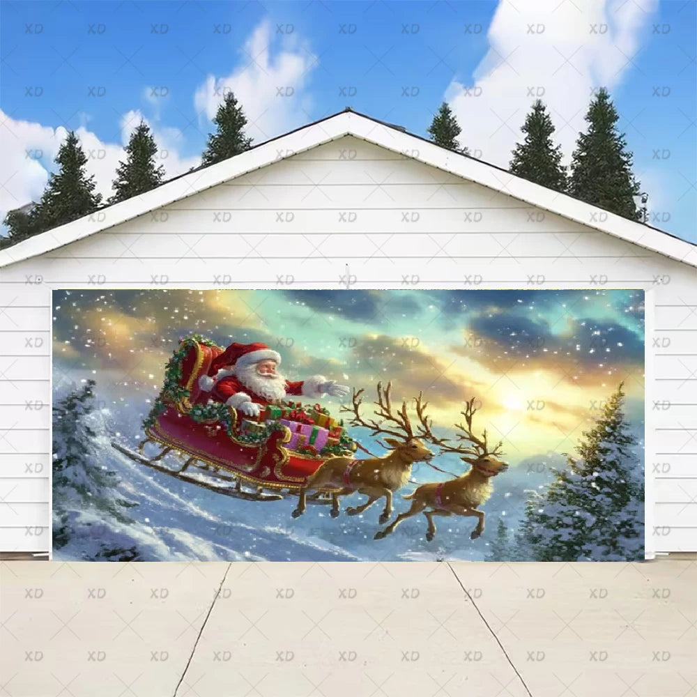 Christmas Large Garage Door Cover Backdrop Xmas Party Decoration Background Winter Yard New Year Party Wall Decor Banner Props