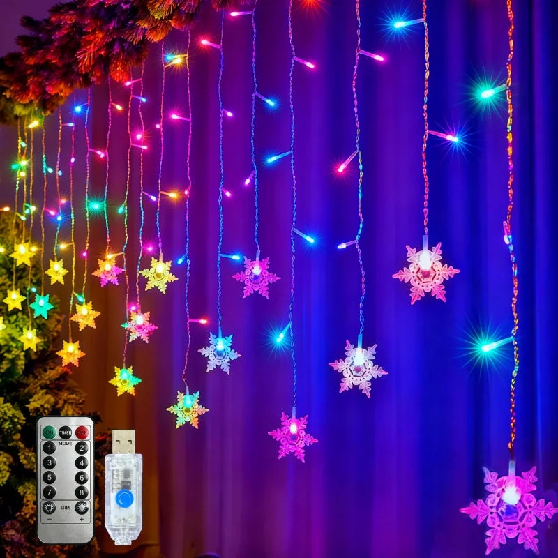 Snowflake Christmas String Lights 3.2M 8 Modes Outdoor Garden Patio Window Roof Eaves Yard Holiday Party Wedding Home Decoration