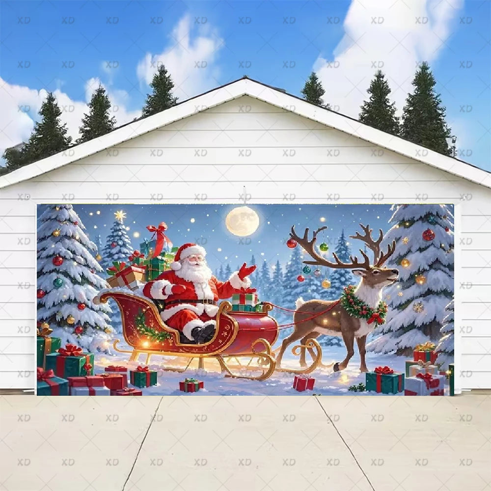 Christmas Large Garage Door Cover Backdrop Xmas Party Decoration Background Winter Yard New Year Party Wall Decor Banner Props