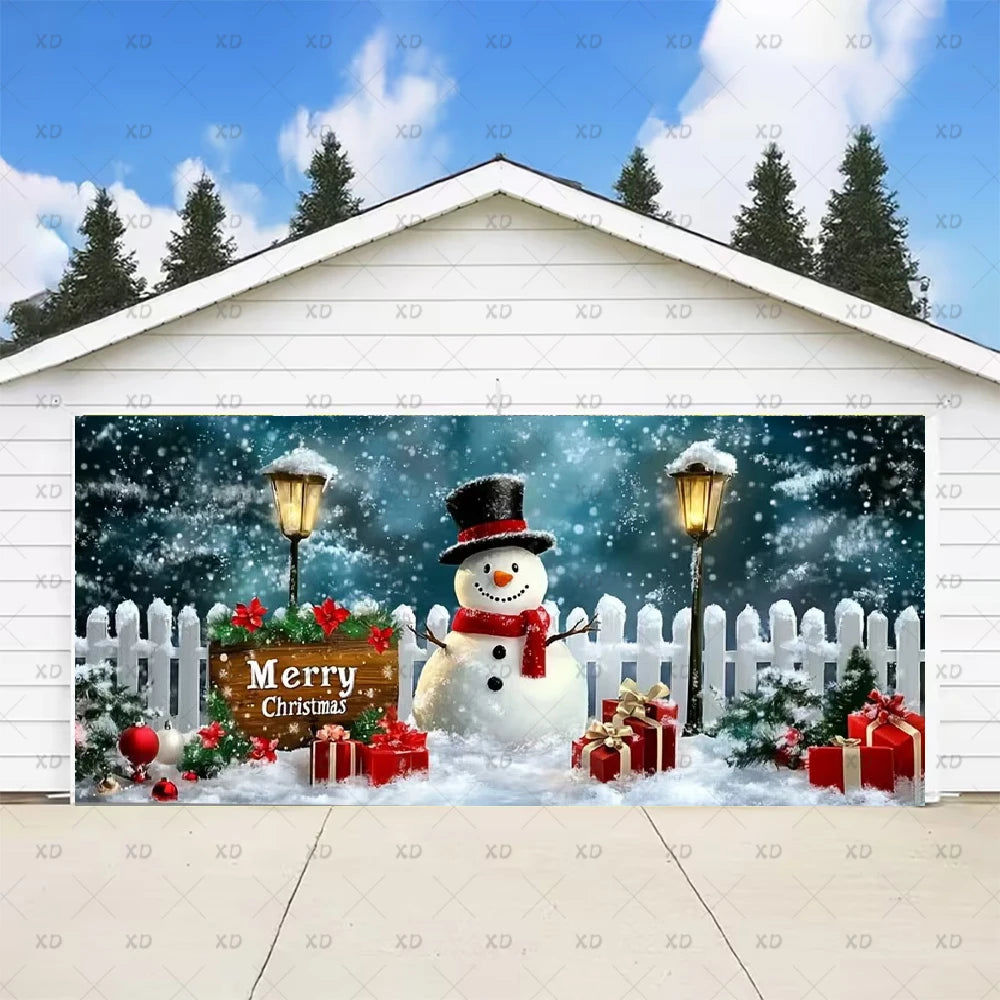 Christmas Large Garage Door Cover Backdrop Xmas Party Decoration Background Winter Yard New Year Party Wall Decor Banner Props
