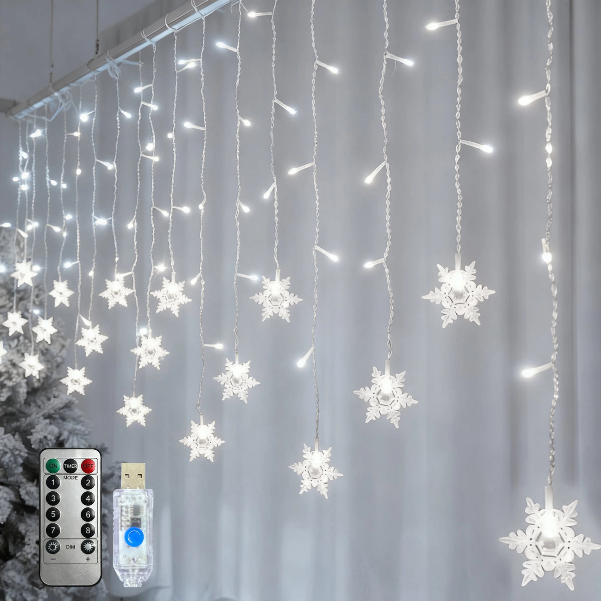 Snowflake Christmas String Lights 3.2M 8 Modes Outdoor Garden Patio Window Roof Eaves Yard Holiday Party Wedding Home Decoration
