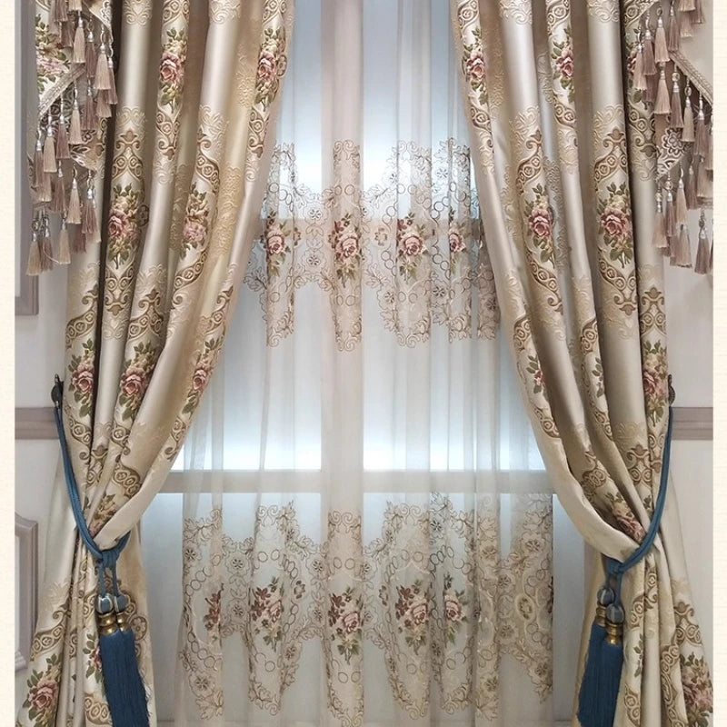 European Chenille Valance Luxury Curtains for Living Room Tulle Bedroom Blackout Embroidered Jacquard Designer Window Decor