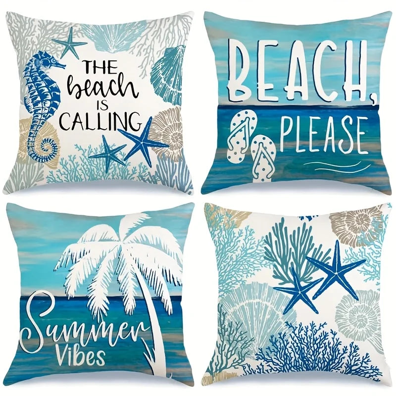 4pcs Summer Beach Pillow Covers - Geometric Design, Zippered & Machine Washable for Any Room Decor