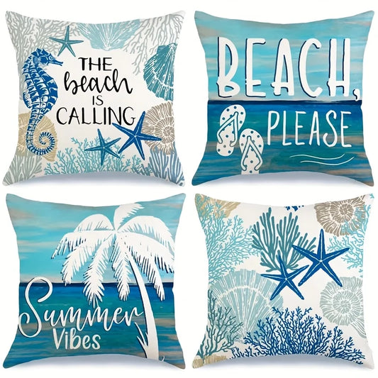 4pcs Summer Beach Pillow Covers - Geometric Design, Zippered & Machine Washable for Any Room Decor