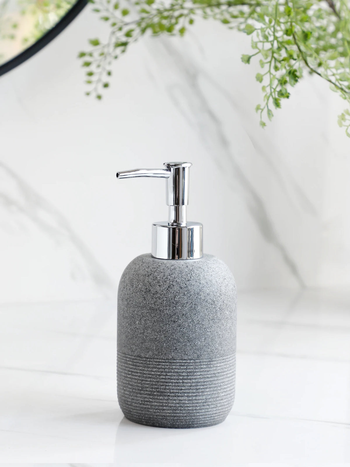 5Pcs Bathroom Accessories set  Lotion Dispenser Toothbrush Holder Tray Tumbler Cup Soap Dish Beige and Grey