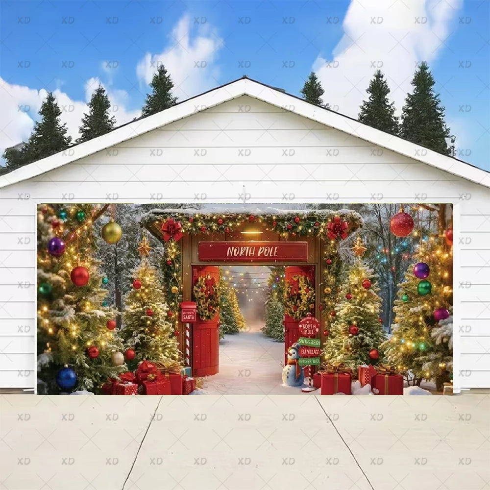Christmas Large Garage Door Cover Backdrop Xmas Party Decoration Background Winter Yard New Year Party Wall Decor Banner Props