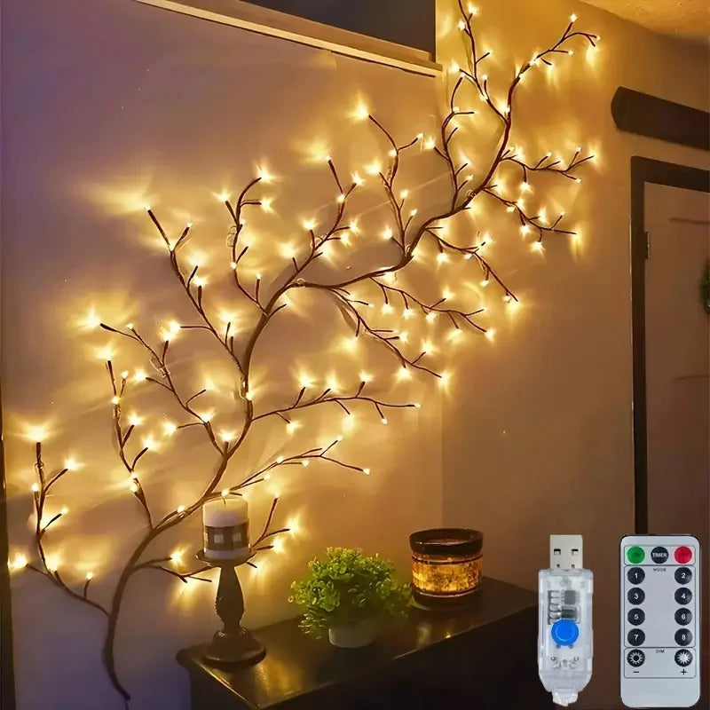 LED indoor branch wicker light string with eight modes USB-powered for wedding arrangements living rooms cafes