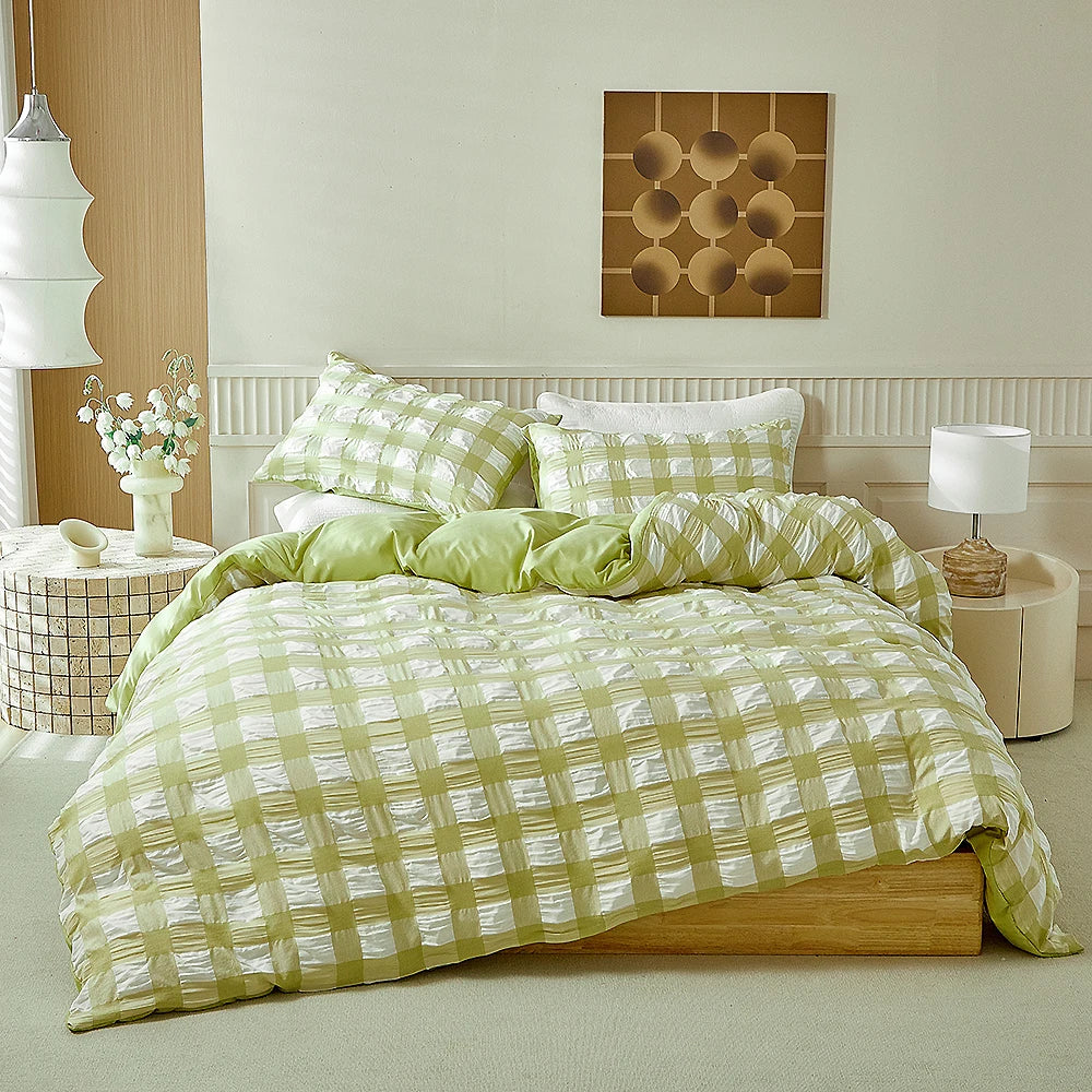 Fresh Seersucker Single Double Quilt Cover Set Soft Comfortable Duvet Cover Set 240x220 Versatile Bedroom Bedding Set King Size