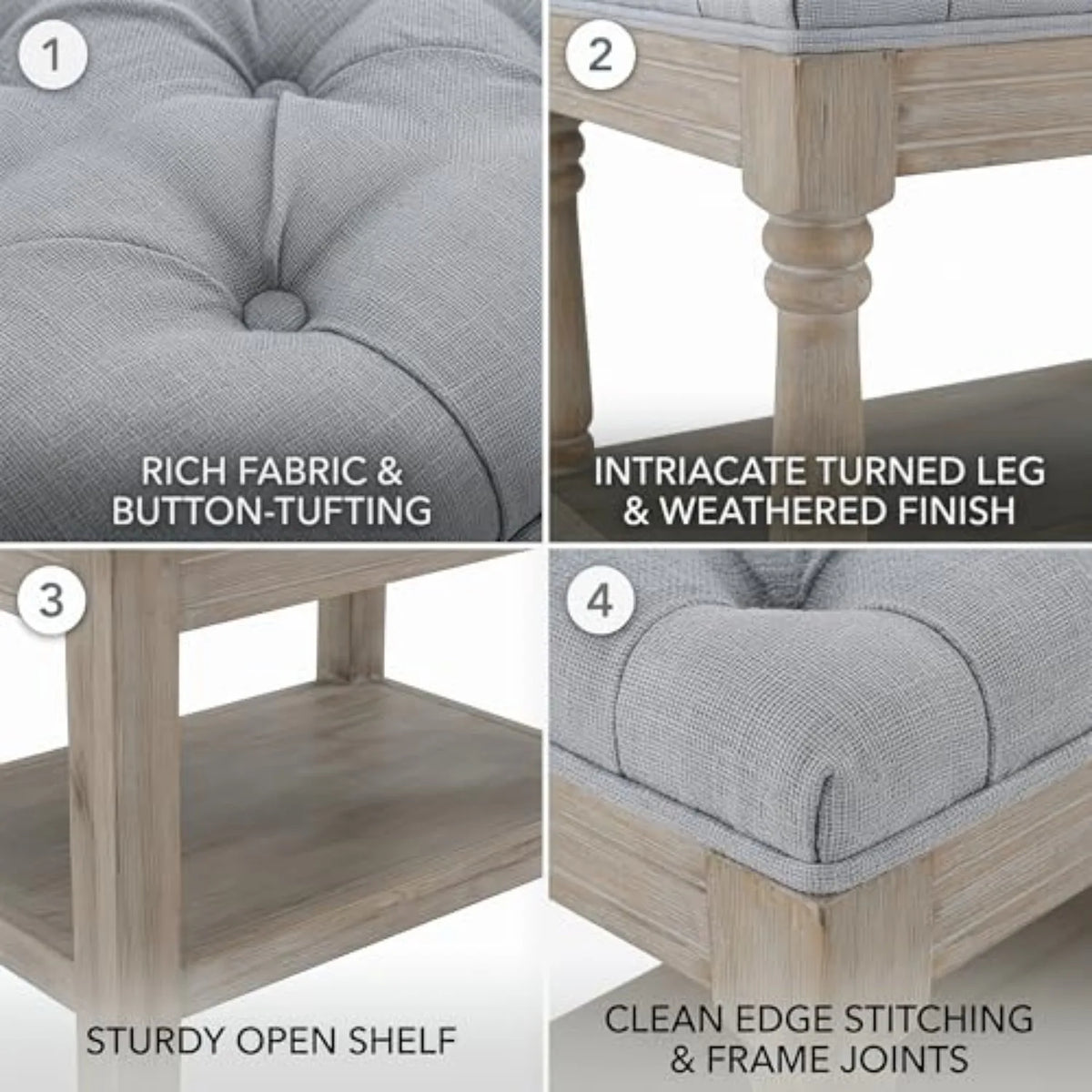 Shoe Rack Bench Storage Vintage Bedroom Padded Bench Seat End of Bed, Fabric Tufted Farmhouse French Entryway Bench