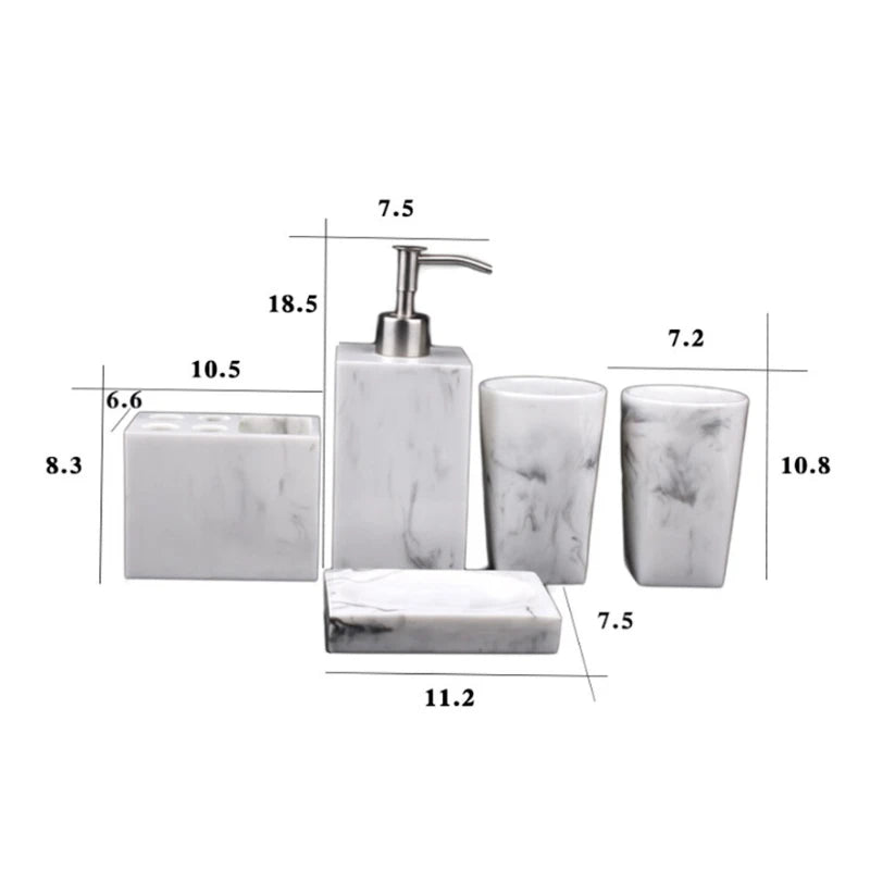 1Set Resin Imitation Marble Bathroom Accessory Kits Mouthwash Cup Soap Toothbrush Holder Shampoo Bottle Household Wash