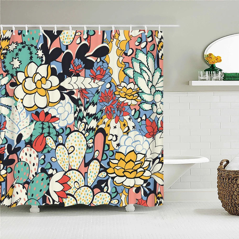 Bohemian Beach Fabric Shower Curtain Bathroom Curtains Indian Mandala Flower Waterproof Fabric Bath Screen with 12 Hooks