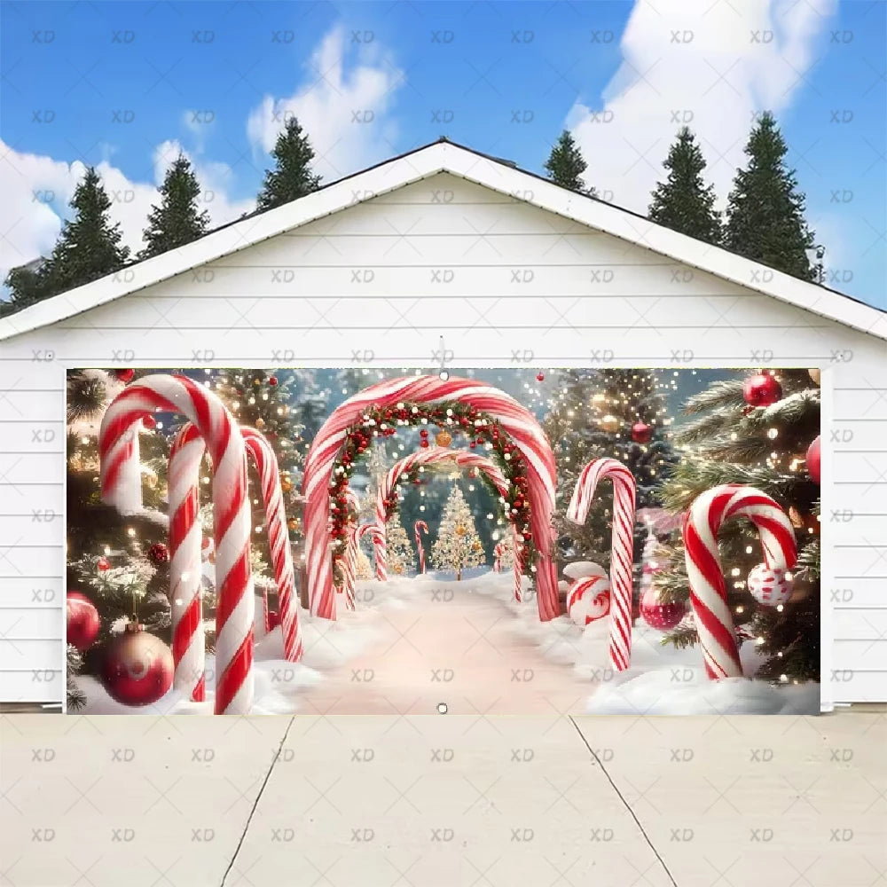 Christmas Large Garage Door Cover Backdrop Xmas Party Decoration Background Winter Yard New Year Party Wall Decor Banner Props