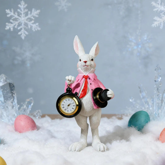 Top Hat Gentleman Rabbit Clock Ornament Cute Easter Bunny Spring Decorations Resin Bunny Figurine Pocket Watch Ornament
