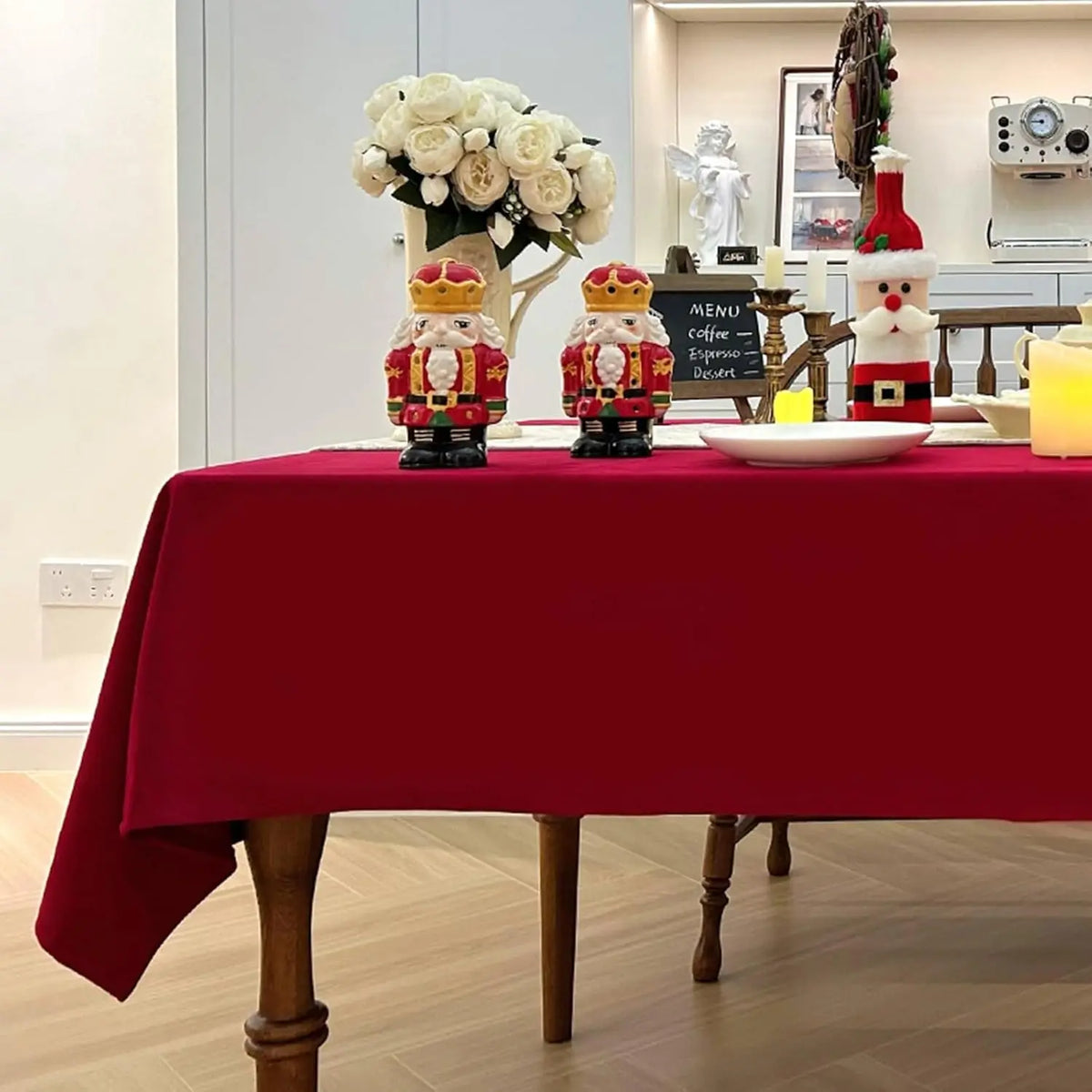 Red Rectangle Velvet Tablecloth 52 X 84 Inch, Waterproof Party Table Cover for Kitchen, Christmas, Birthday, Dining Table Decor