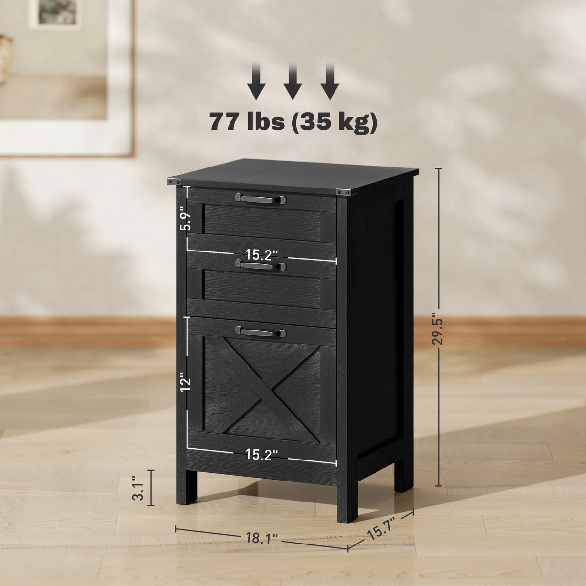 HOMCOM 3 Drawer File Cabinet with Silent Slides, Vertical Filing Cabinet for Hanging A4/Letter Size, Rustic Farmhouse Printer Stand with Storage for Home Office, Distressed Black