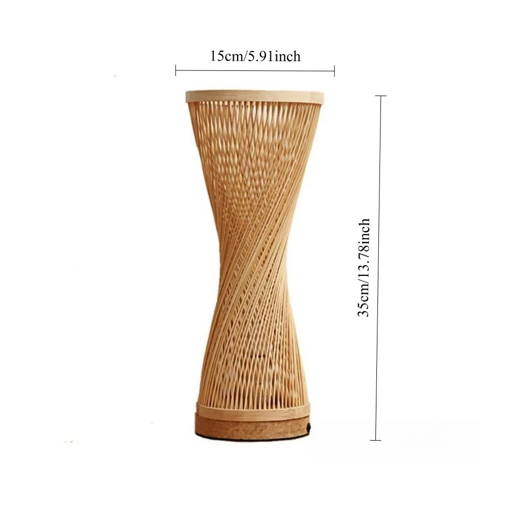 JOYINLED Japanese Style Bamboo Table Lamp 15x35CM Handmade Spire Vase Desk Light E27 Bedside Lamp for Bedroom Study EU/US Plug