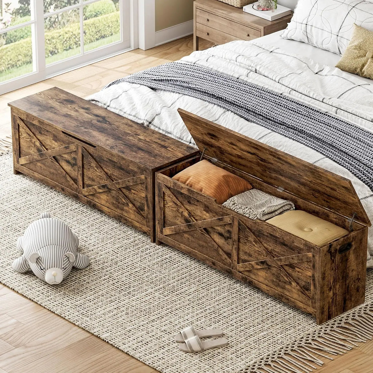 TWISTER.CK 47.2" Storage Chest & Bench, Wooden Storage Bench with Safety Hinges, Easy-to-Assemble Large Shoe Bench for Entryway, Living Room & Bedroom