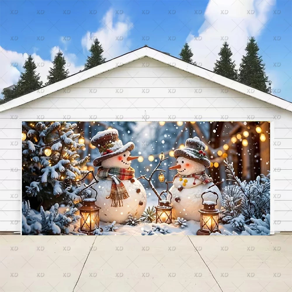 Christmas Large Garage Door Cover Backdrop Xmas Party Decoration Background Winter Yard New Year Party Wall Decor Banner Props