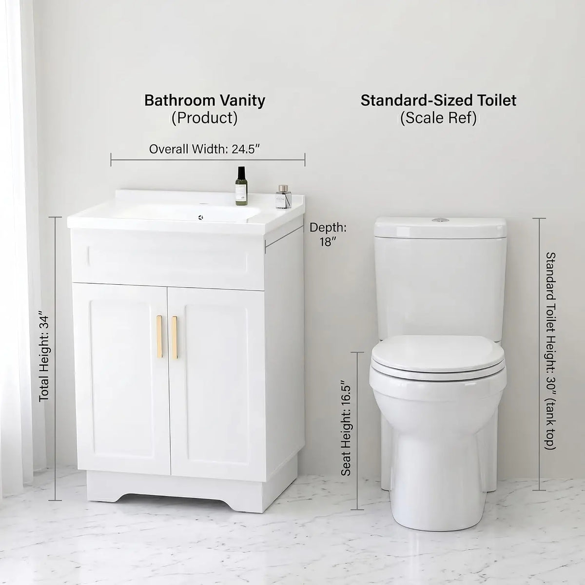 Bathroom Vanity with Ceramic Sink, Bathroom Vanity Cabinet with 2 Doors, 24 Inches Wooden Cabinet with Sink, White, Customized